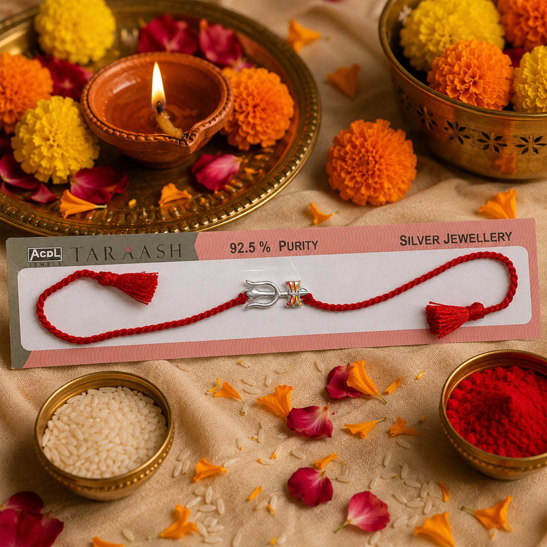 Trishul Damru Design Kesari Thread Rakhi For Brother Online