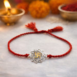 Load image into Gallery viewer, Swastik Enamel Red Cotton Thread Chandi Rakhi for Brother