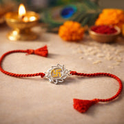 Swastik Enamel Red Cotton Thread Chandi Rakhi for Brother