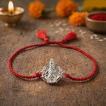 Load image into Gallery viewer, Lord Ganesha Red Cotton Thread Chandi Rakhi for Men Online