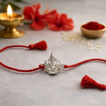 Load image into Gallery viewer, Lord Ganesha Red Cotton Thread Chandi Rakhi for Men Online