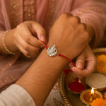 Load image into Gallery viewer, Lord Ganesha Red Cotton Thread Chandi Rakhi for Men Online