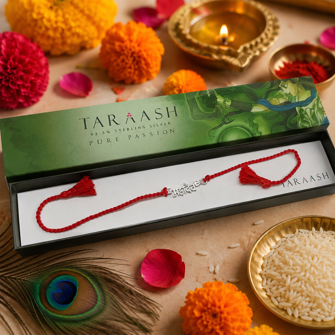 925 Sterling Silver Mahadev Design Red Thread Rakhi for Men