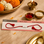 Load image into Gallery viewer, 925 Sterling Silver Antique Finish Mahadev Motif Red Thread Rakhi for Brother, Roli Chawal &amp; Card Packaging