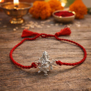 925 Silver Dancing Ganesha Red Thread Rakhi for Brother