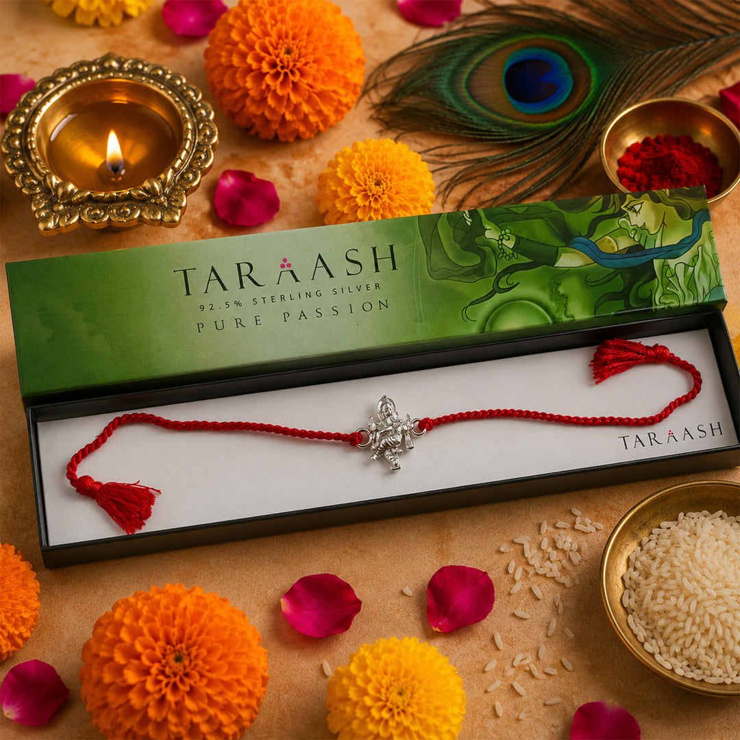 925 Silver Dancing Ganesha Red Thread Rakhi for Brother