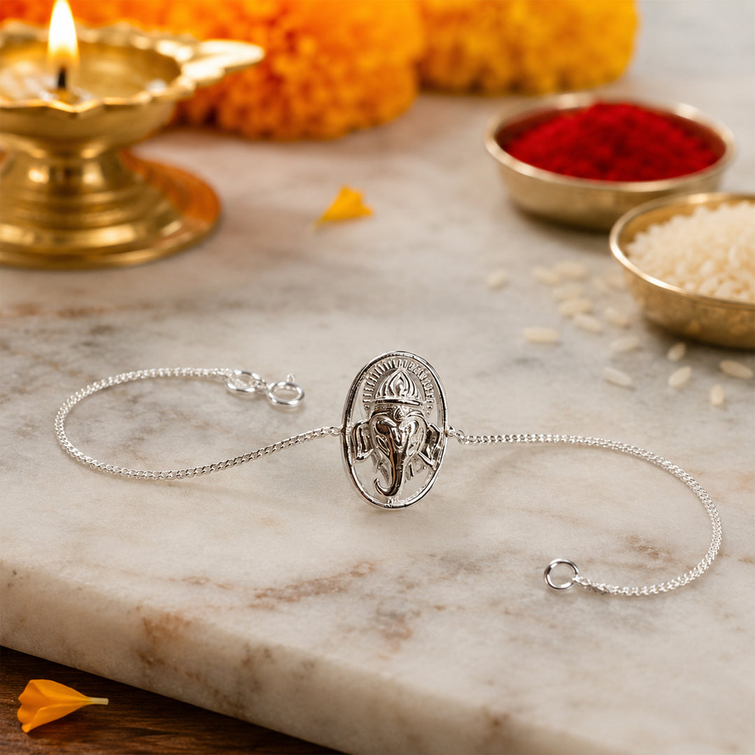 Taraash 925 Sterling Lord Ganesha Silver Rakhi For Your Brother
