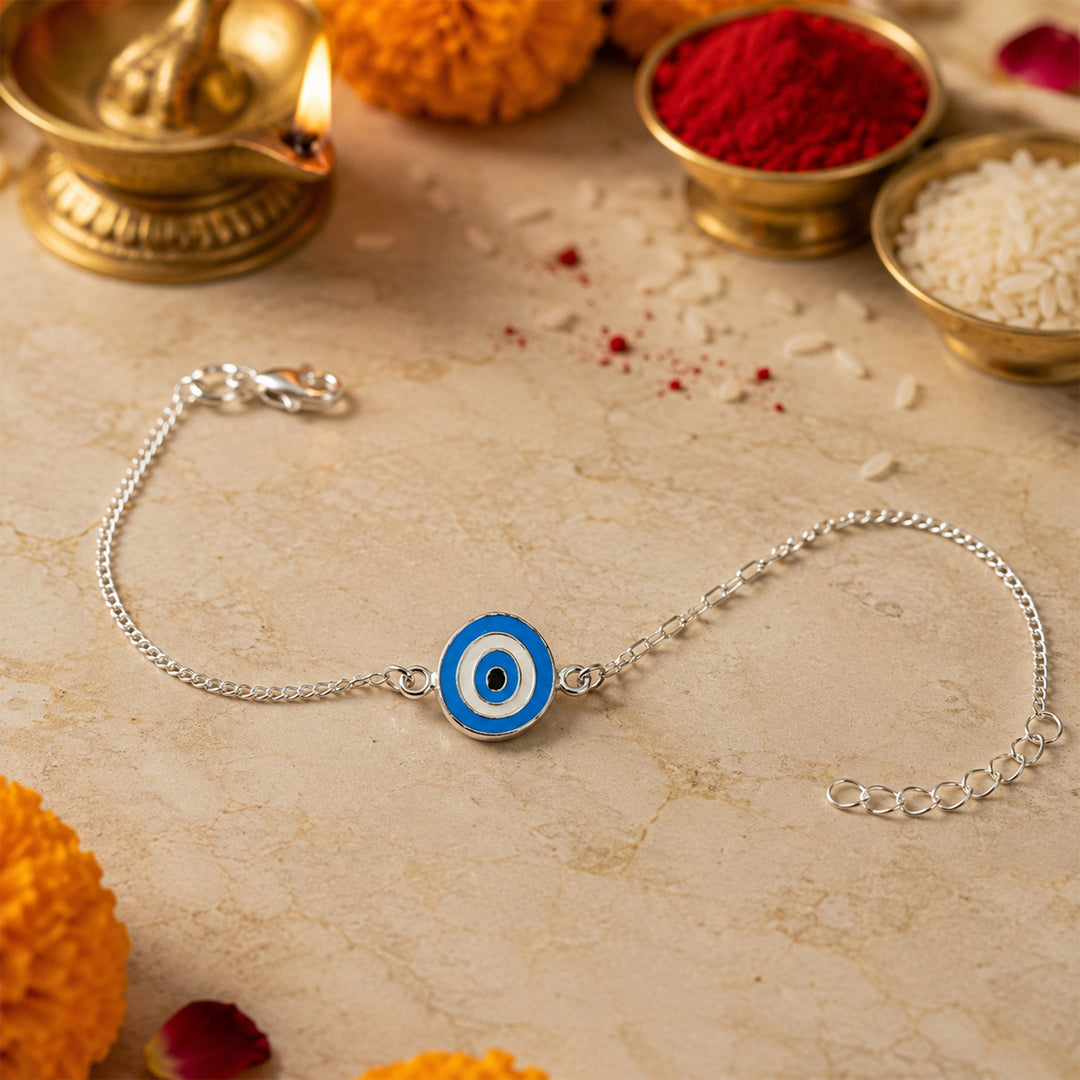 925 Sterling Silver Eye Motif Rakhi Bracelet Rakhi For Brother