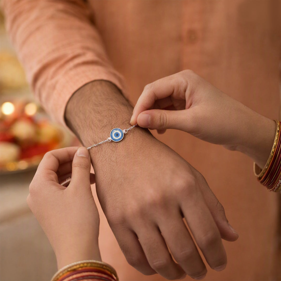 925 Sterling Silver Eye Motif Rakhi Bracelet Rakhi For Brother