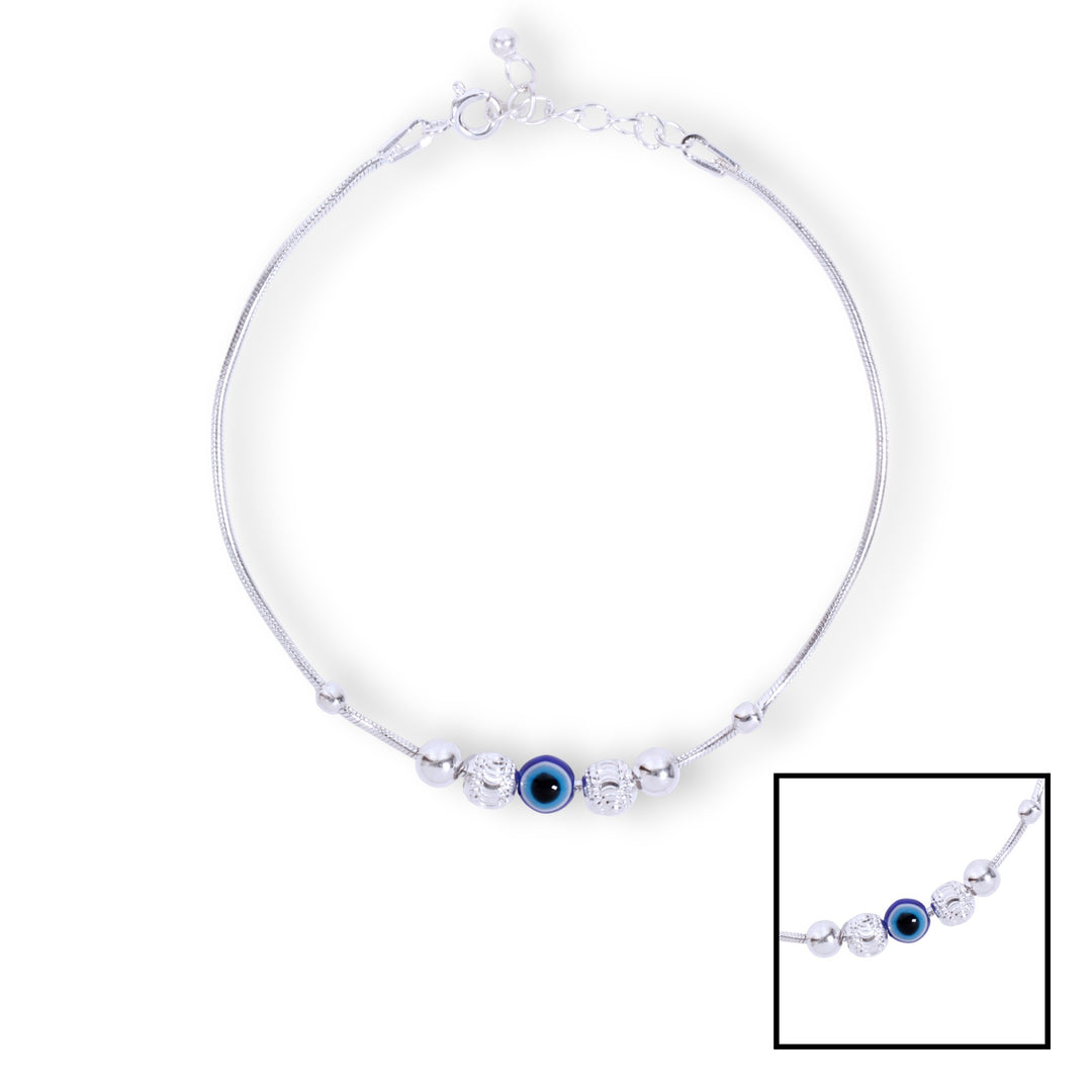 925 Sterling Silver Evil Eye Beaded Chain Bracelet for Mens