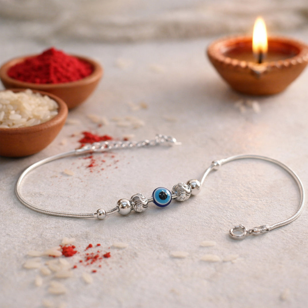 925 Pure Silver Evil Eye Design Rakhi for Brother Online