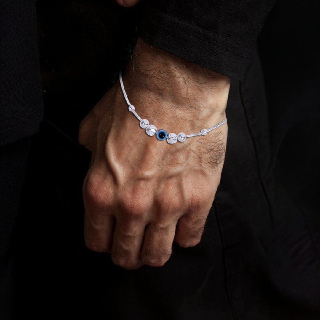 925 Sterling Silver Evil Eye Beaded Bracelet for Mens