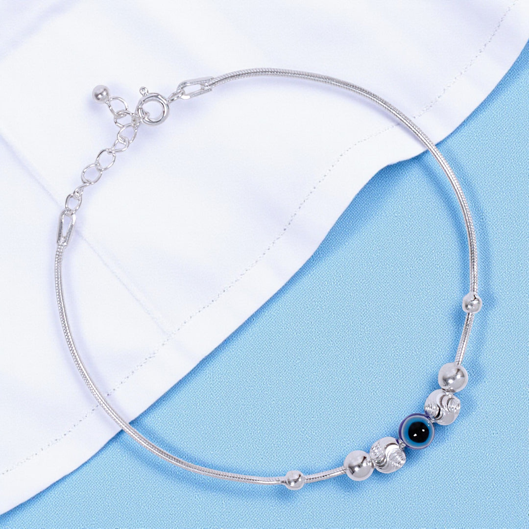 925 Sterling Silver Evil Eye Beaded Bracelet for Mens