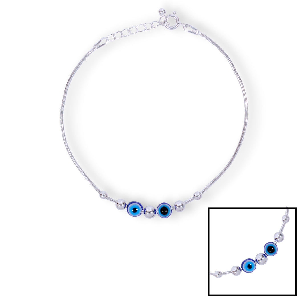 925 Sterling Silver Chain Evil Eye Beaded Bracelet for Men