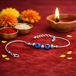 Load image into Gallery viewer, Evil Eye Design Beaded Chandi Rakhi Bracelet for Brother