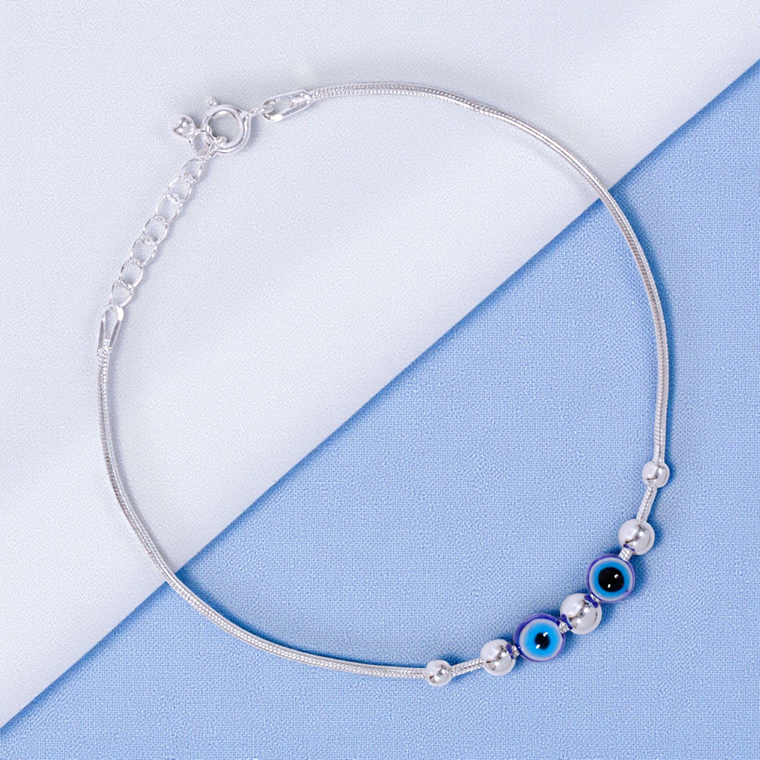 925 Sterling Silver Chain Evil Eye Beaded Bracelet for Men
