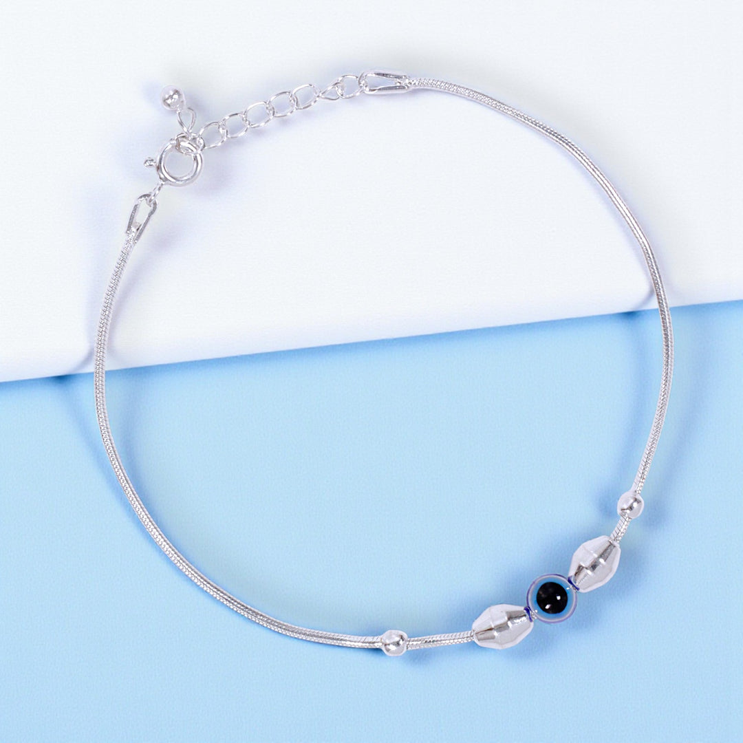 925 Sterling Silver Evil Eye Beaded Chain Bracelet for Men