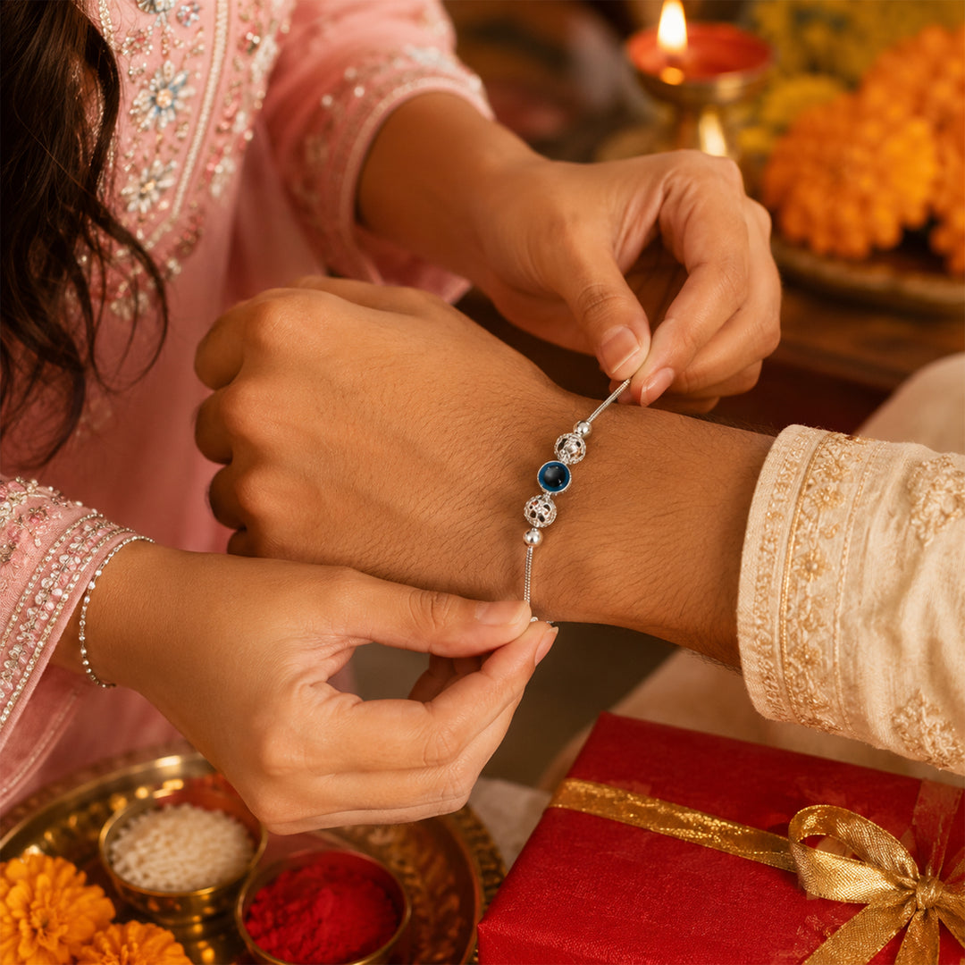 Evil Eye Design Chandi Rakhi Bracelet for Brother Online
