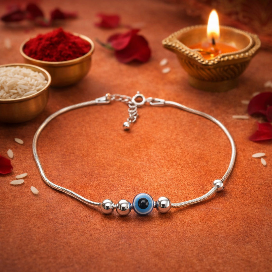 925 Pure Silver Evil Eye Design Rakhi Bracelet for Men