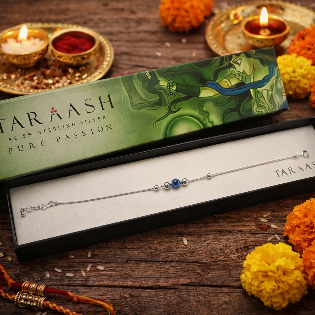 925 Pure Silver Evil Eye Design Rakhi Bracelet for Men