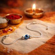 925 Pure Silver Evil Eye Beaded Rakhi Bracelet for Brother