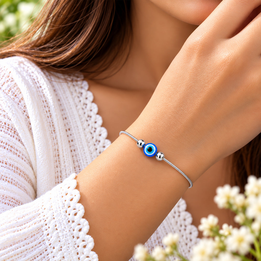 925 Sterling Silver Blue & White Evil Eye Bracelet for Women