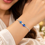 Load image into Gallery viewer, 925 Pure Silver Faceted Cube Beaded Evil Eye Bracelet for Women
