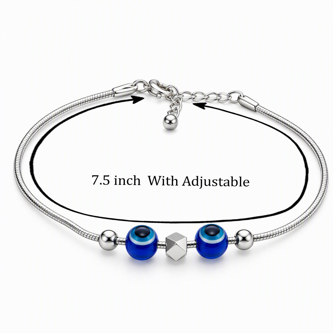 925 Pure Silver Faceted Cube Beaded Evil Eye Bracelet for Women