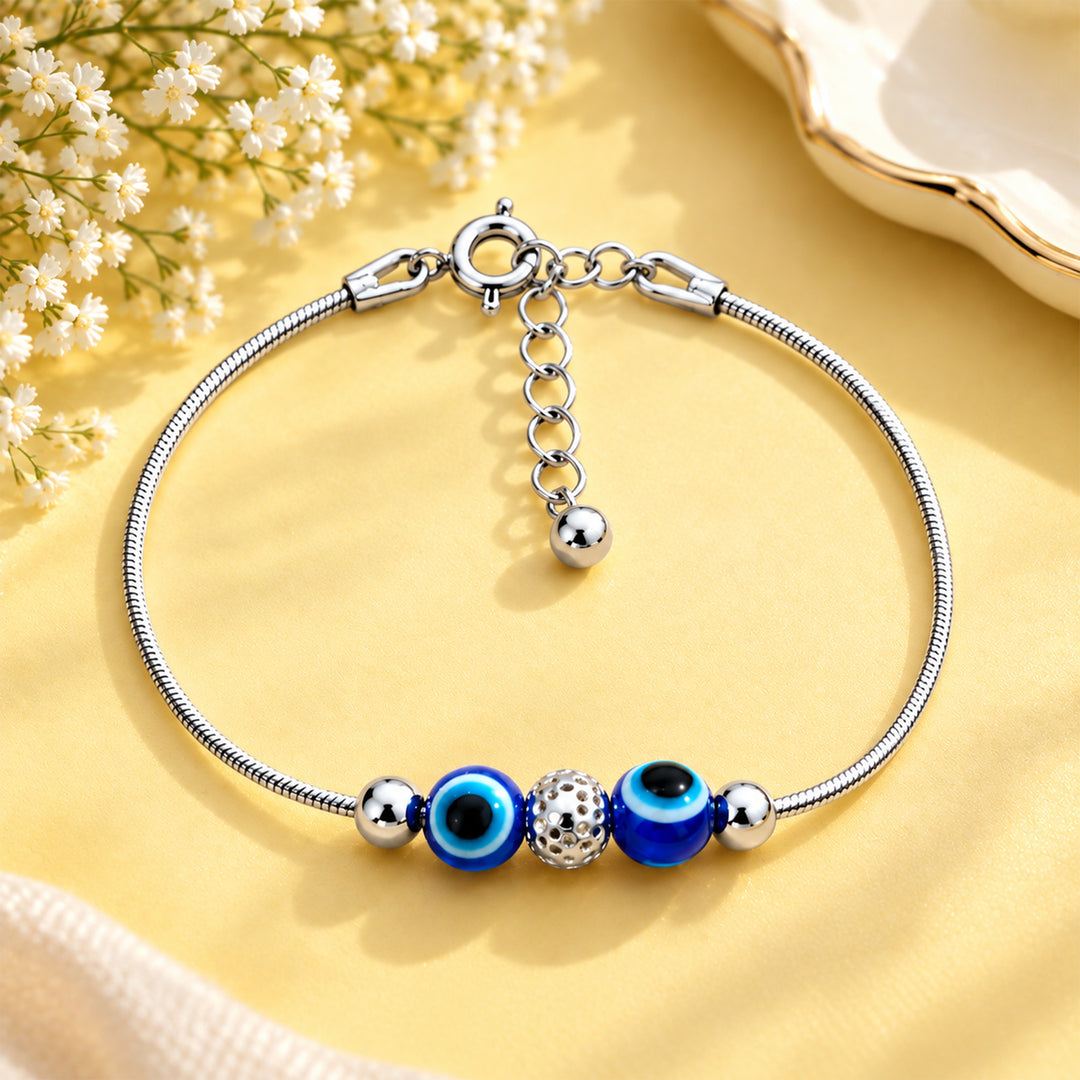 925 Sterling Silver Beads With Evil Eye Bracelet for Women