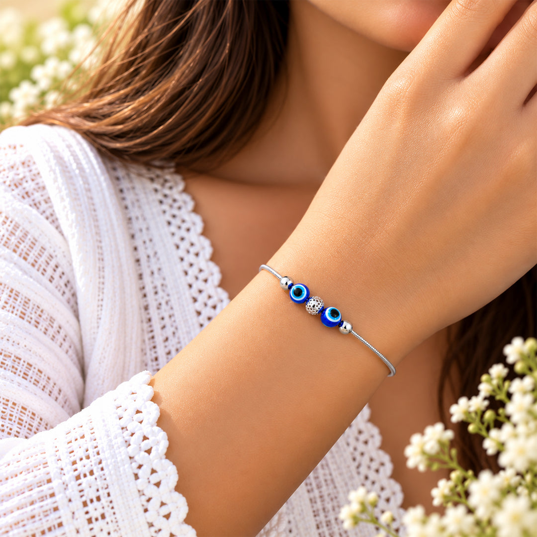 925 Sterling Silver Beads With Evil Eye Bracelet for Women
