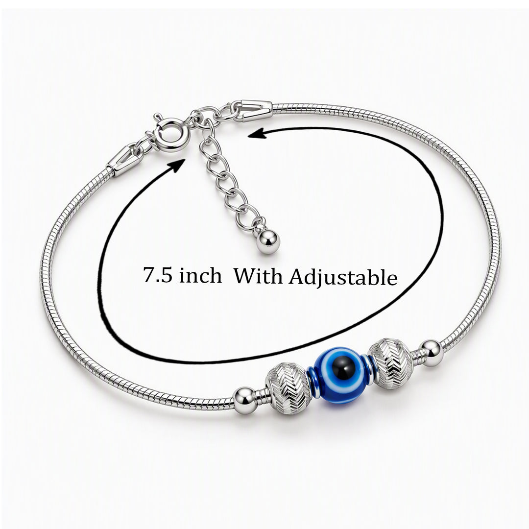 925 Pure Silver Diamond Cut Beaded Evil Eye Bracelet for Women