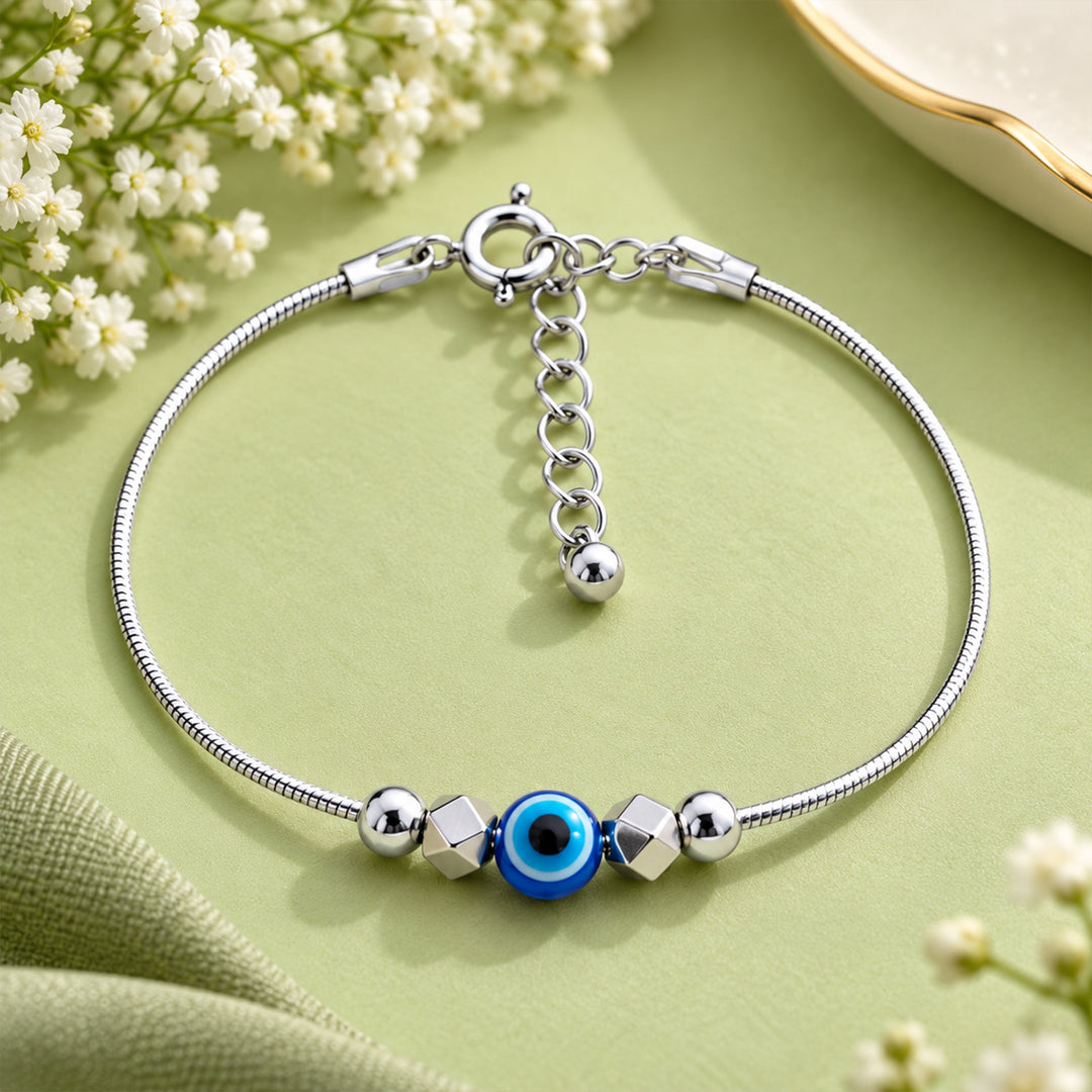 925 Sterling Silver Single Evil Eye Bracelet for Women