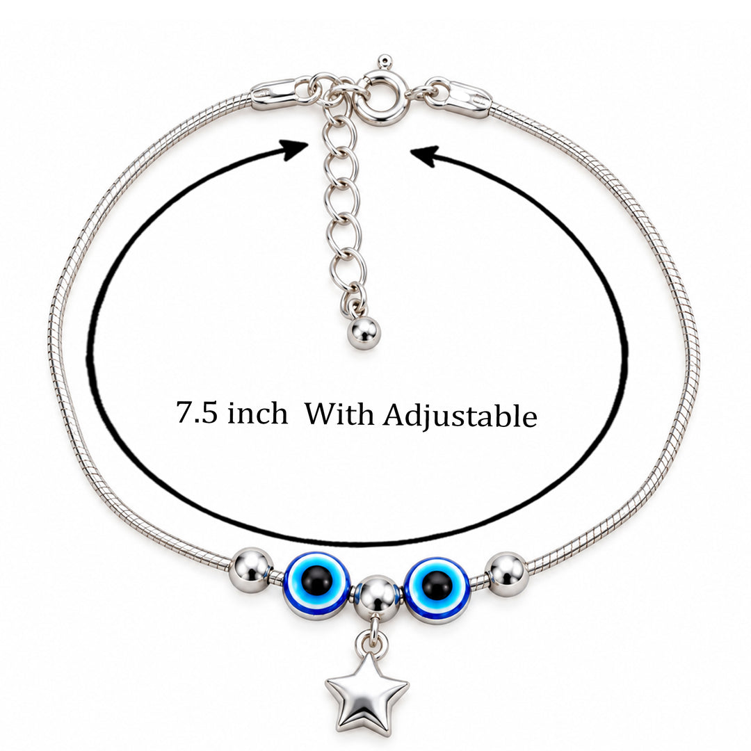 925 Sterling Silver Evil Eye Beads & Star Charm Bracelet for Women