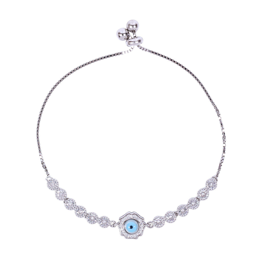 925 Sterling Silver Floral Shape Evil Eye Cz Bracelet For Women