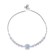 925 Sterling Silver Floral Shape Evil Eye Cz Bracelet For Women