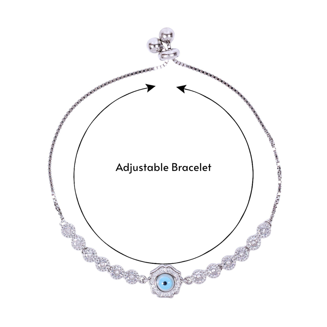 925 Sterling Silver Floral Shape Evil Eye Cz Bracelet For Women