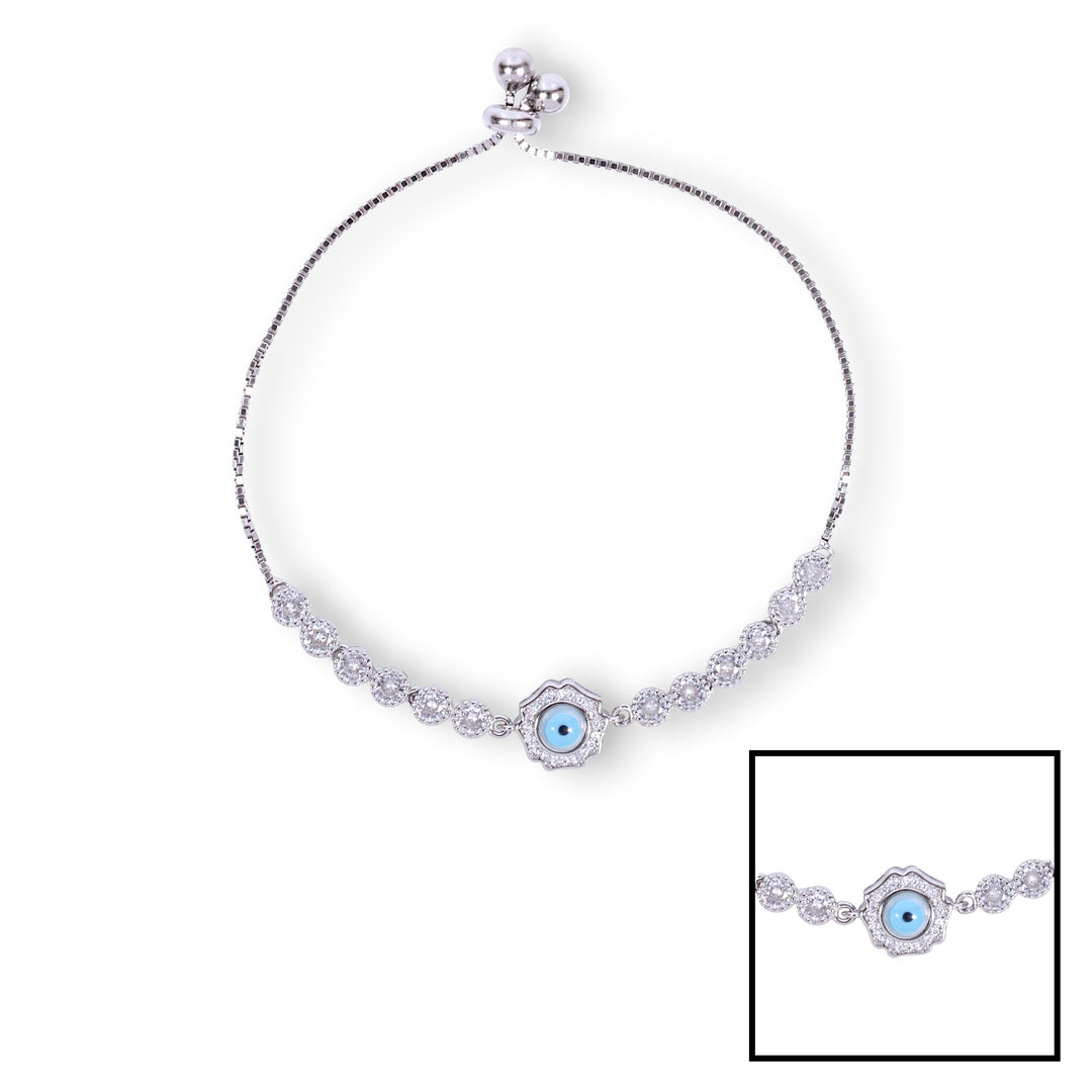 925 Sterling Silver Floral Shape Evil Eye Cz Bracelet For Women