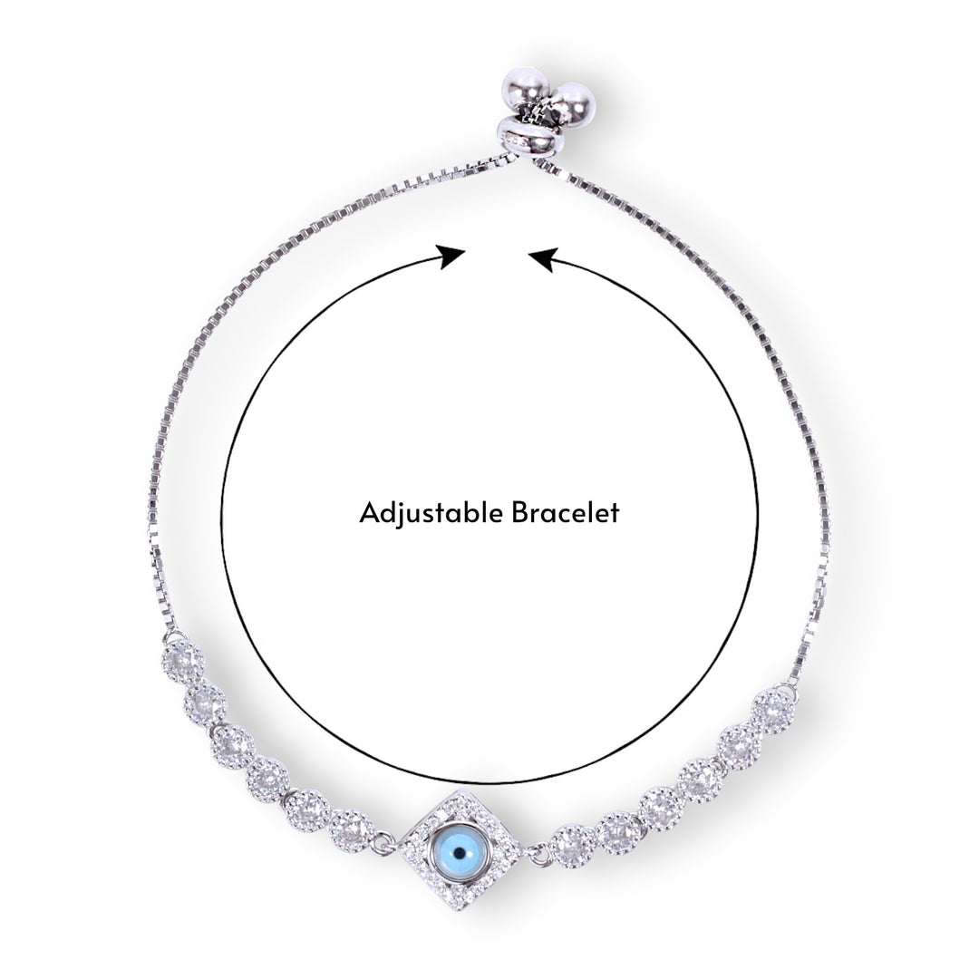 925 Sterling Silver CZ Evil Eye Link Chain Bracelet Women