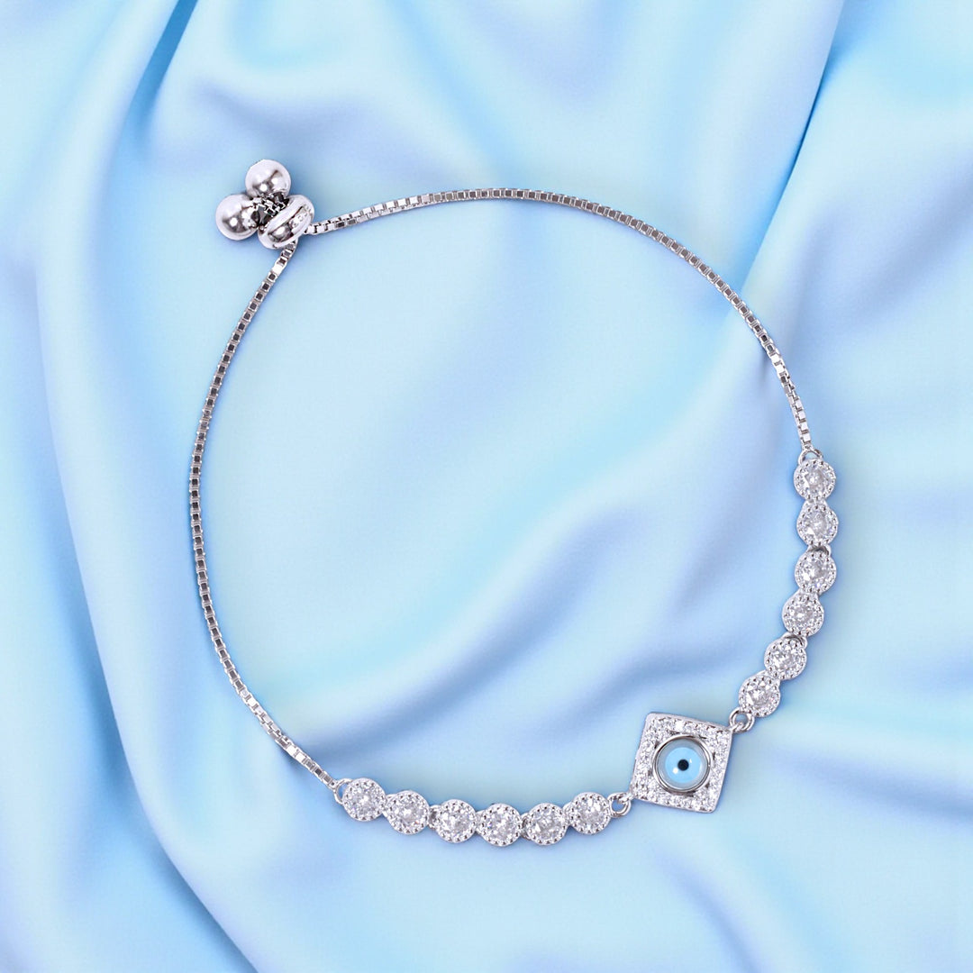 925 Sterling Silver CZ Evil Eye Link Chain Bracelet Women