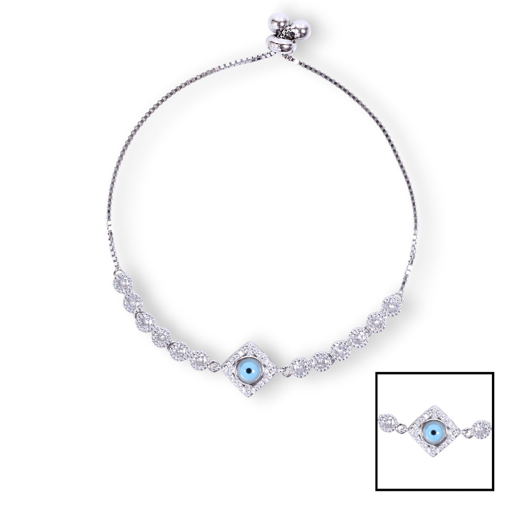 925 Sterling Silver CZ Evil Eye Link Chain Bracelet Women
