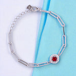 Load image into Gallery viewer, 925 Sterling Silver Red CZ Circle Paper Link Chain Bracelet for Women
