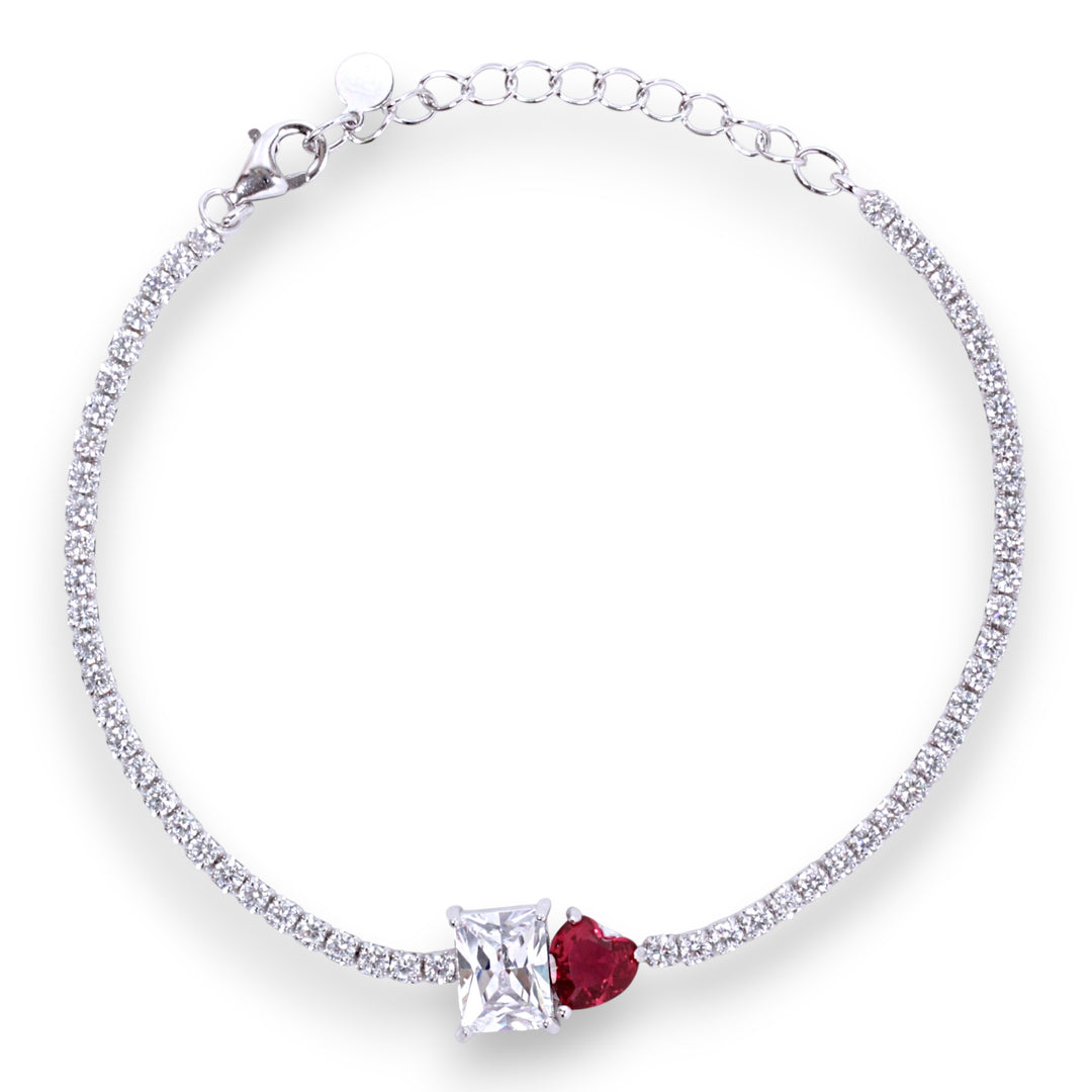 925 sterling silver White Emerald & Red Heart Shape CZ Bracelet For women