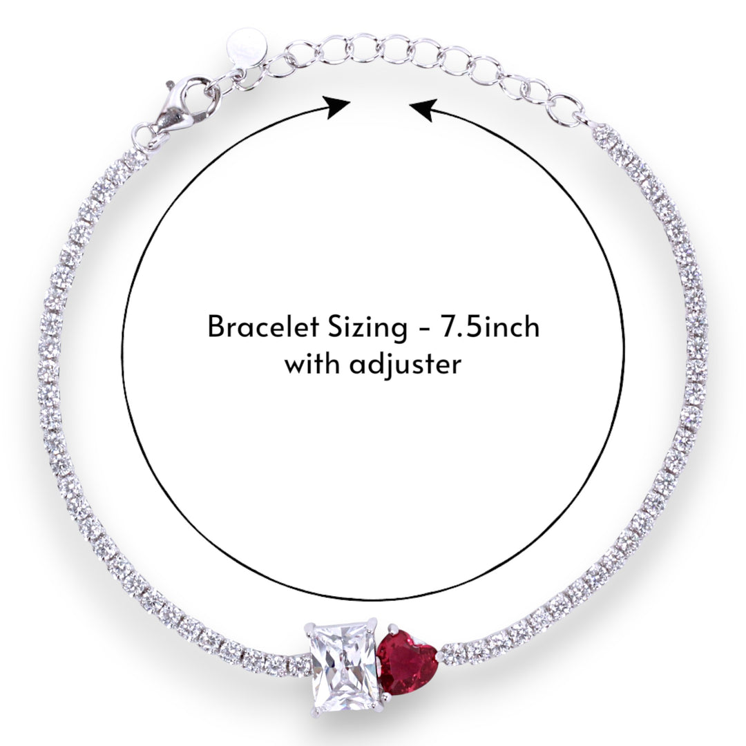 925 sterling silver White Emerald & Red Heart Shape CZ Bracelet For women