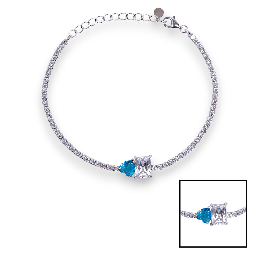 Taraash 925 Sterling Silver White Emerald & Blue Heart Shape CZ Bracelet Women