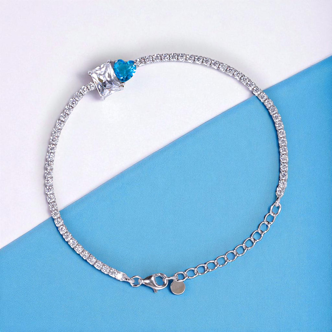 Taraash 925 Sterling Silver White Emerald & Blue Heart Shape CZ Bracelet Women