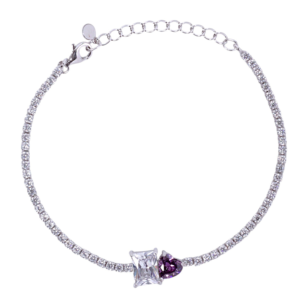 925 Sterling Silver Square Violet Heart Cz Bracelet For Women