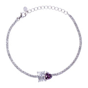 925 Sterling Silver Square Violet Heart Cz Bracelet For Women