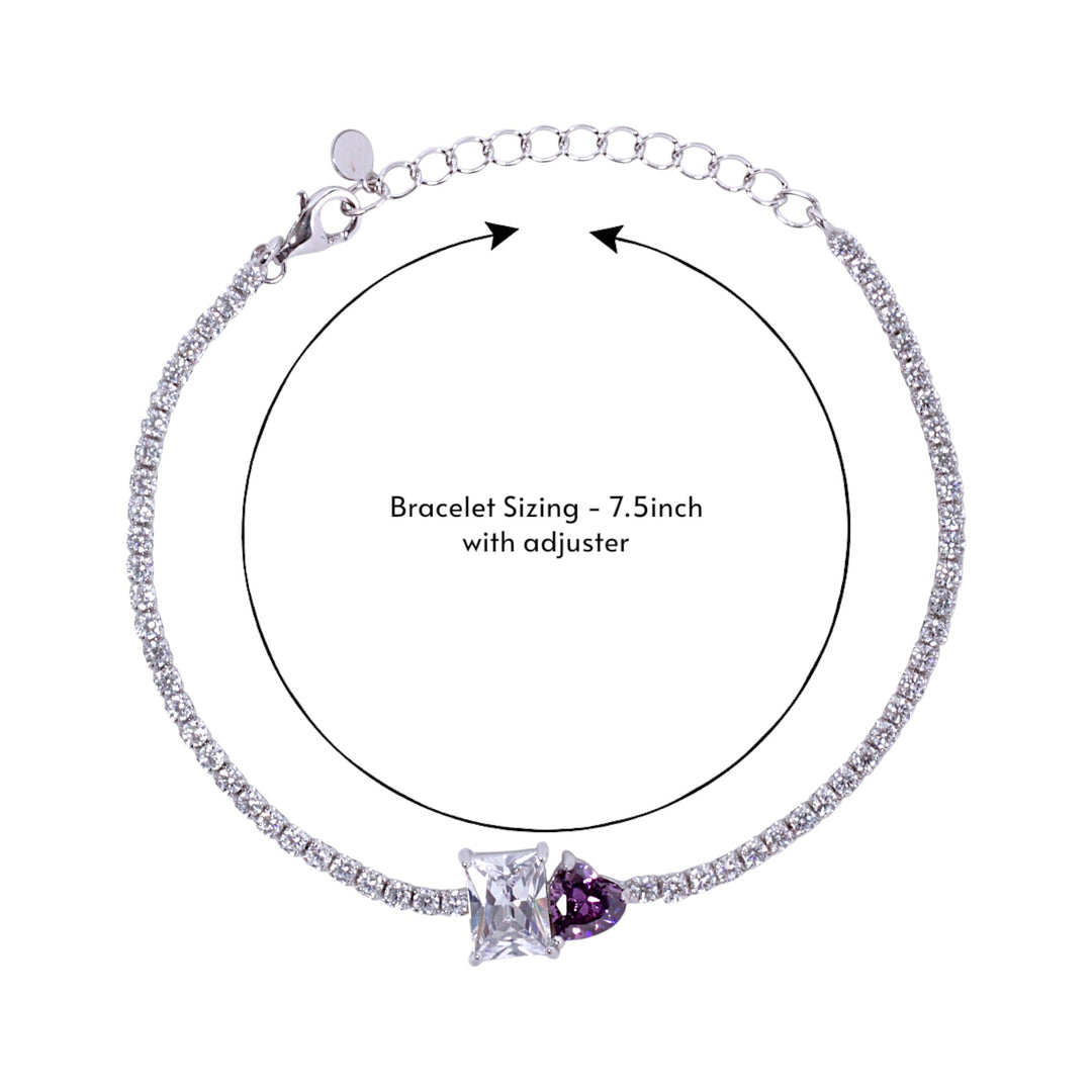 925 Sterling Silver Square Violet Heart Cz Bracelet For Women
