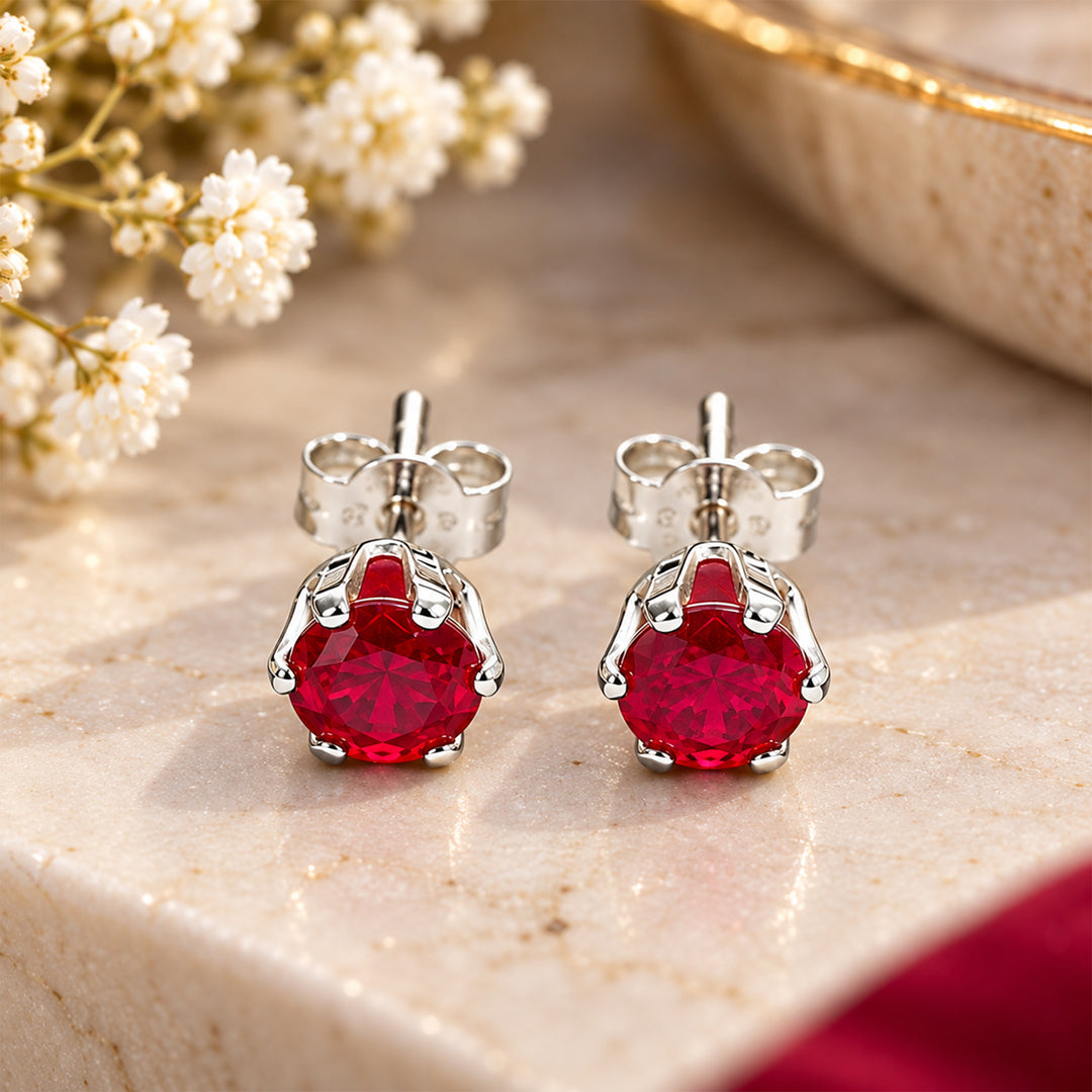 Taraash 925 Sterling Silver Maroon Round Solitaire CZ Stud Earrings For Women CBER226I-02