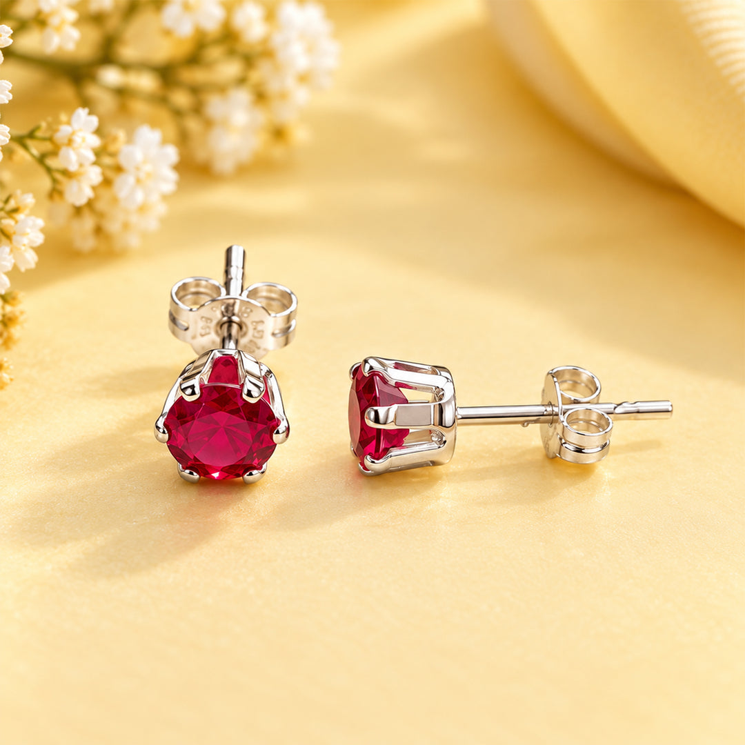 Taraash 925 Sterling Silver Maroon Round Solitaire CZ Stud Earrings For Women CBER226I-02